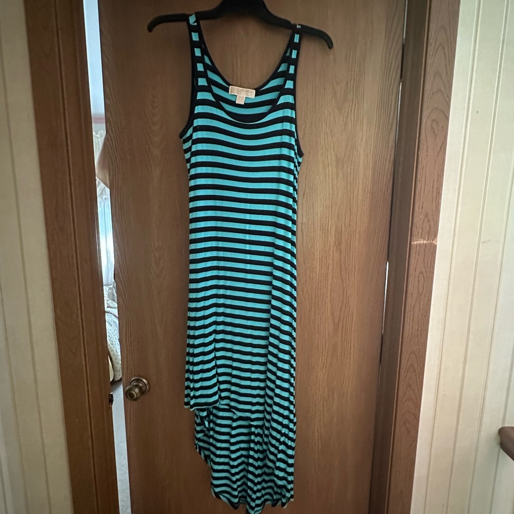 MICHAEL Michael Kors Black and Teal Striped Dress